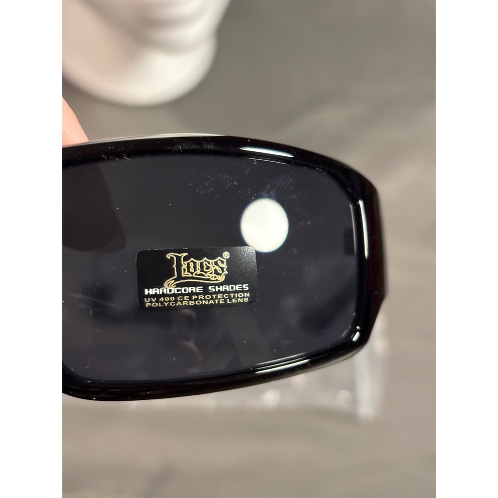 Locs Hardcore Shades Black Rectangular Wrap Sunglasses Silver Logo UV400 UV A/B - Picture 7 of 8
